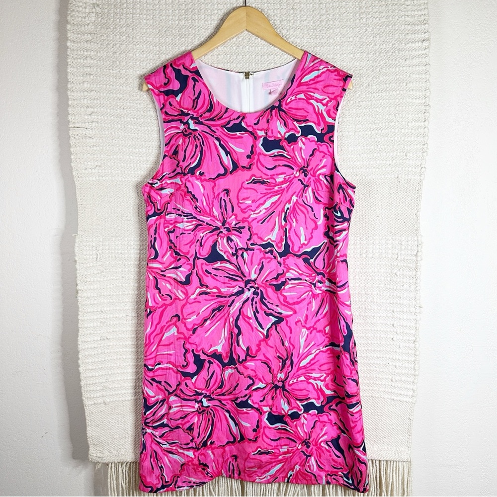 LILLY PULITZER bright navy Flirty Engineered Ion shift dress L